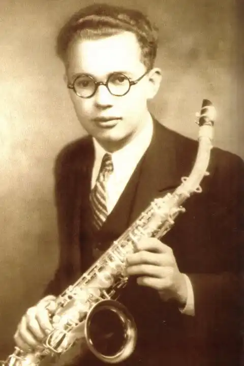 A young Leo Fender with his sax