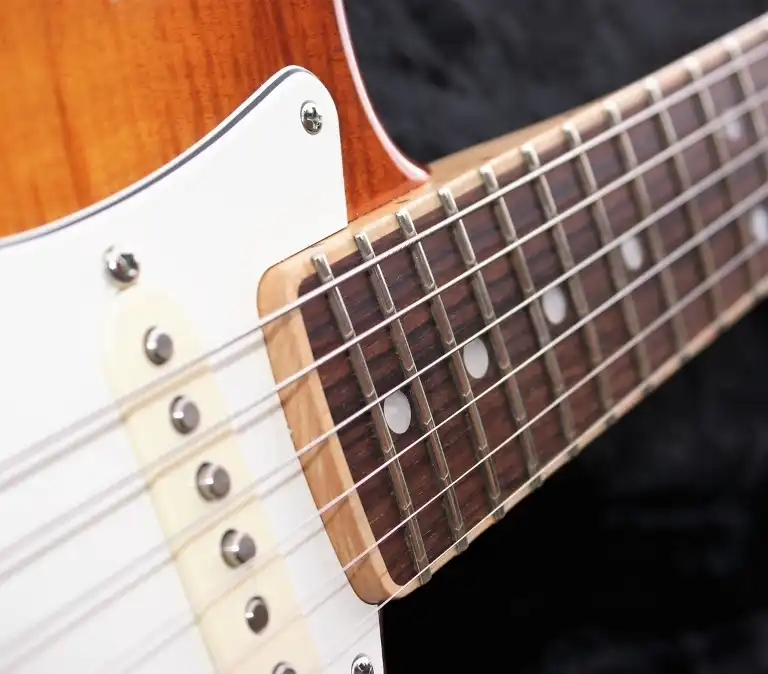 The channel bound neck of the 2013 Fender Select Stratocaster