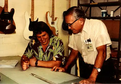 Fender’s past and present: John Page and Freddie Tavares, circa 1981. (Courtesy of John Page)