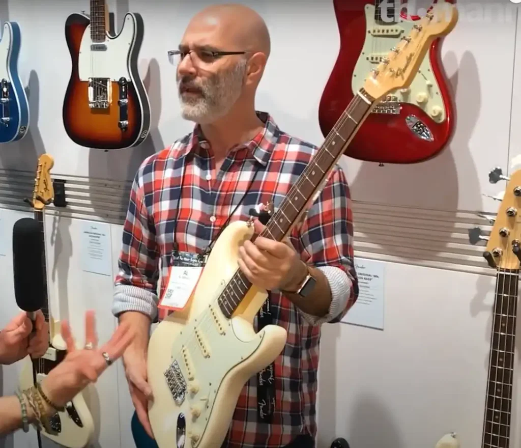 Allen Abbassi, Fender’s Director of Electric Guitars since 2007, with an American Original ’60s Stratocaster at the NAMM Show