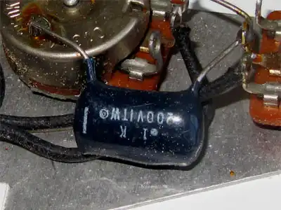 Black capacitor on a 1983 Vintage Stratocaster