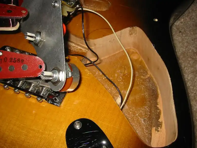 Enlarged cavities on a 1982 ’57 Vintage Reissue (courtesy of Pierson Forsythe)
