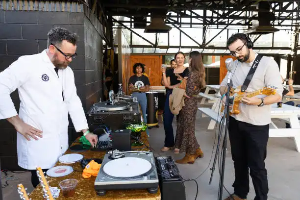 Direct-to-vinyl recording booth at the pop-up event