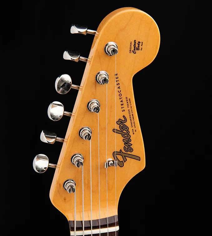 Transition logo with patent numbers on the headstock of an American Original ’60s Stratocaster