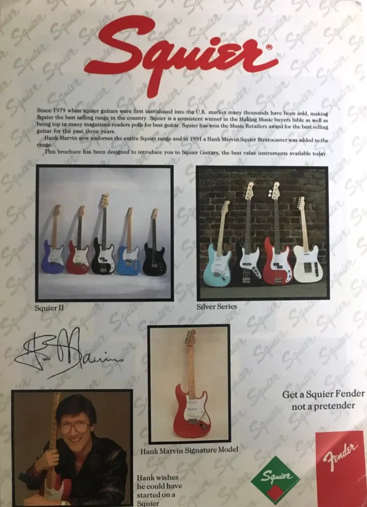 1991 UK catalog featuring the Silver Series, Squier II, and the new Hank Marvin Strat
