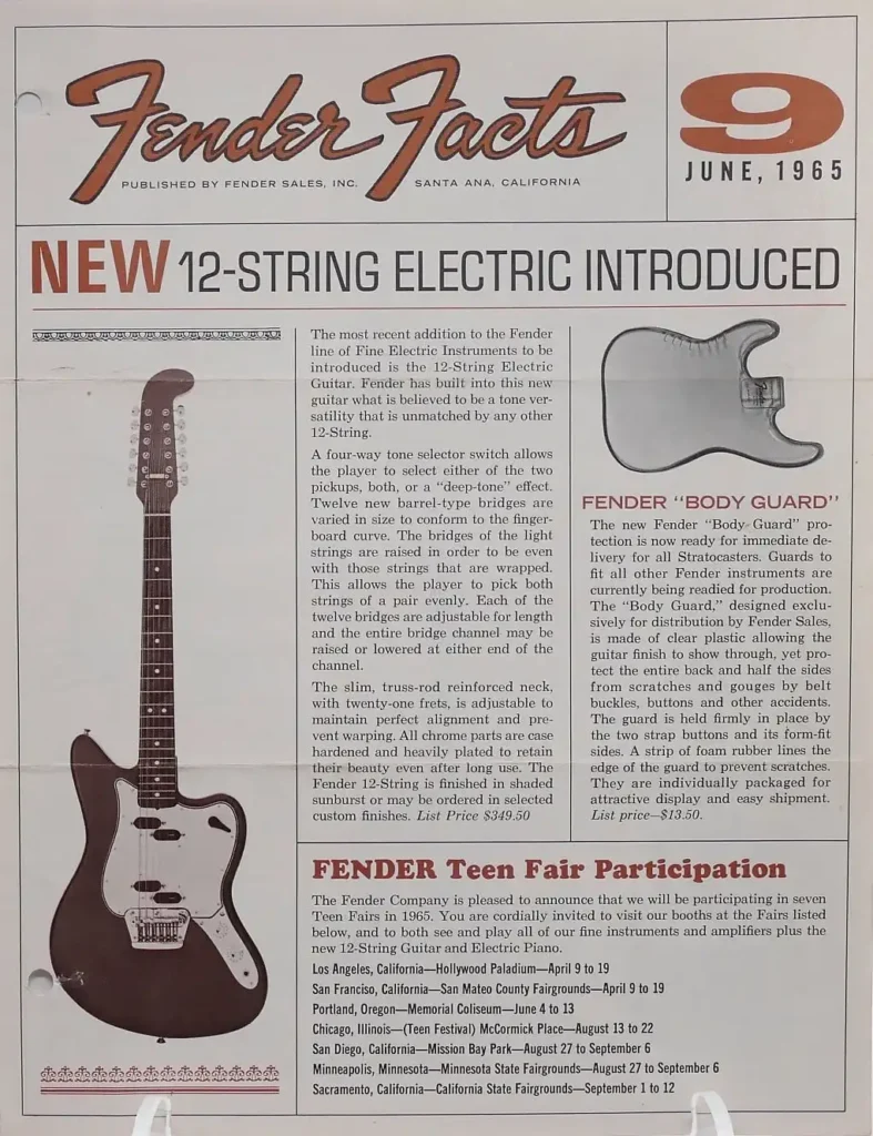 In June 1965, Fender Facts issue No. 9 announced the arrival of the new Fender Electric XII, presenting it as the company’s latest innovation in 12-string electric guitars