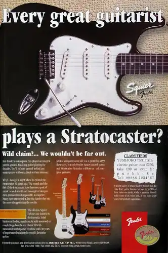 Print ad for the 1996 Squier Standard Series