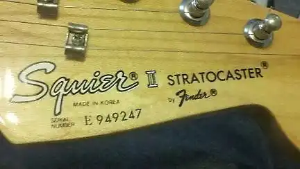Headstock of a Squier II “E” Series Stratocaster, made in Korea