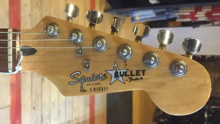 Headstock of the first-generation Squier Bullet Stratocaster