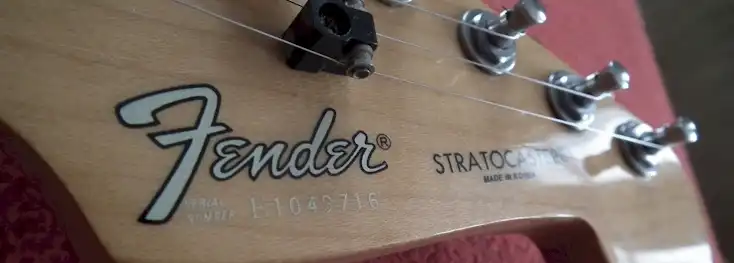 Note the very light silverish ink used for the serial number on this Korean Fender-branded Stratocaster