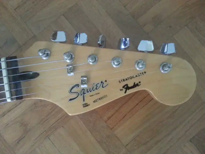Headstock of a 1992 Squier M2 Stratocaster
