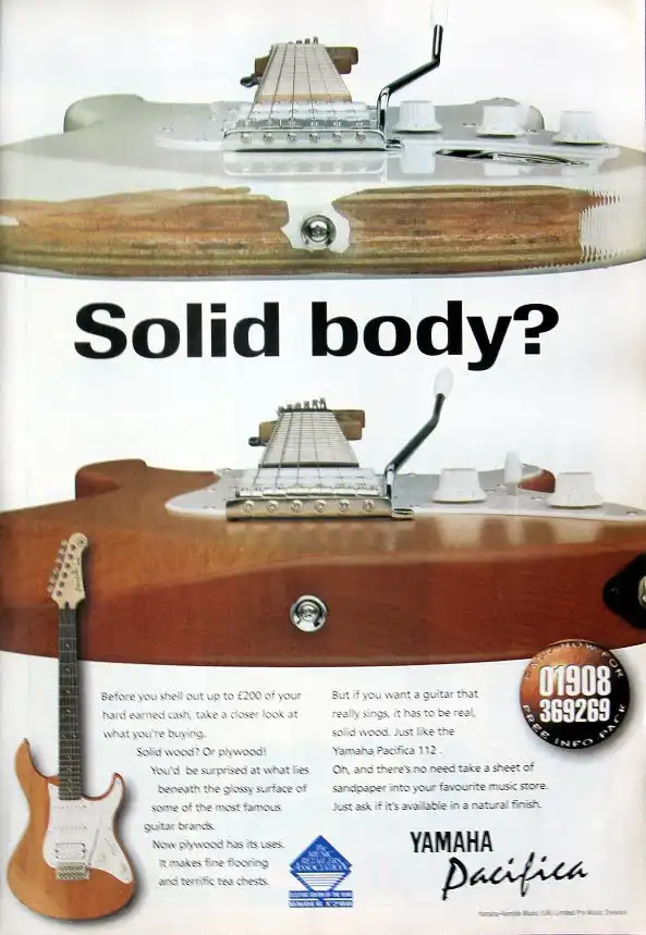 1995 Yamaha Pacifica ‘solid vs. plywood’ advert