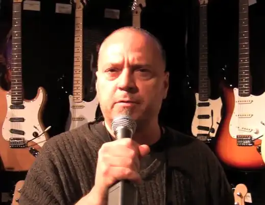 Chris Gill at 2012 NAMM Show presenting new additions to the Squier Vintage Modified Series