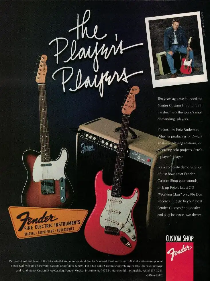 Custom Shop Advert Featurning a 1960 Stratocaster in Fiesta Red with Gold Hardware