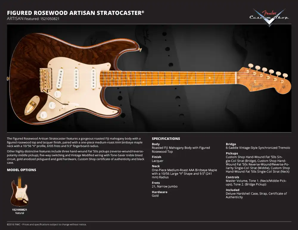 2016 Figured Rosewood Artisan Stratocaster