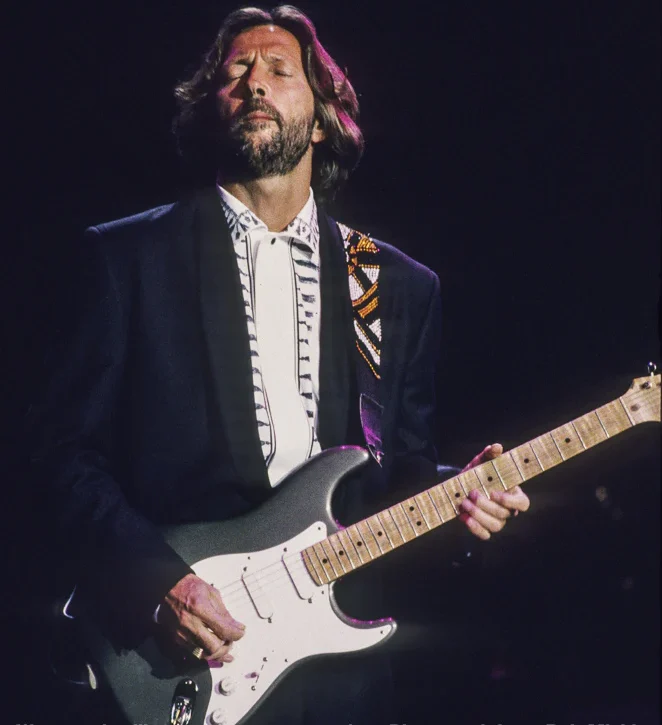 Eric Clapton with the Pewter prototype fitted with the neck from the Candy Apple Green one at the Shoreline Amphitheater