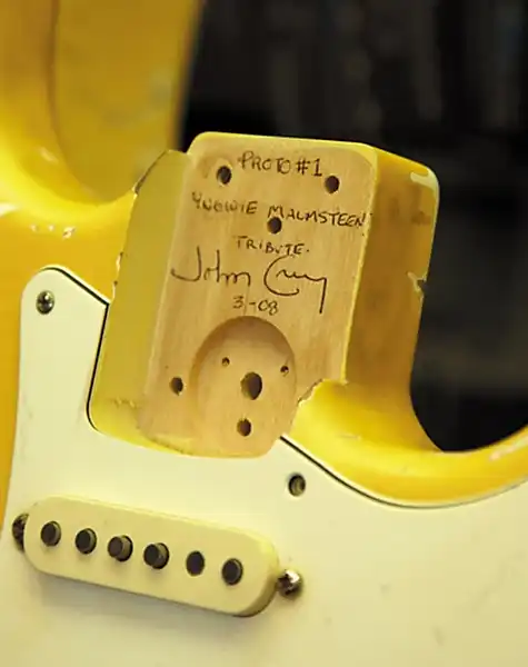 John Cruz working on the prototype of the “Play Loud” Tribute Replica Stratocaster