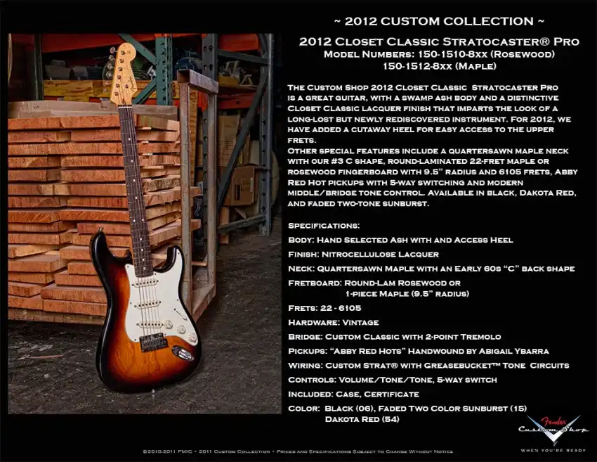 Other Stratocaster Pro models. The 2012 Strat Pro differed significantly from the original 2006 model.