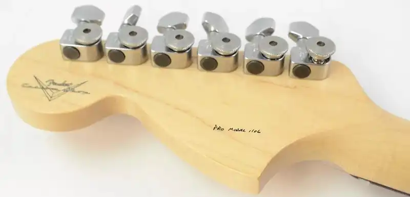 Headstock of the Stratocaster Pro with the “Pro” marking on the back