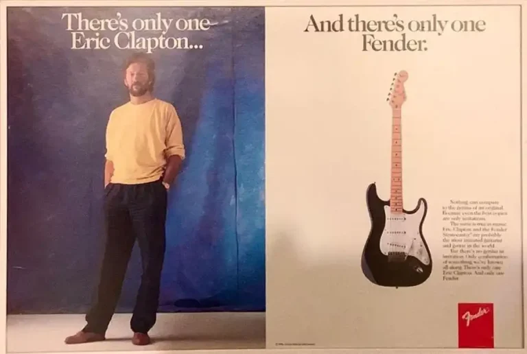One of the very first adverts for the Eric Clapton Stratocaster, published in Rolling Stone magazine. “There really is only one Eric Clapton and there really is only one Fender” emphasized the rebirth and rebranding of the new post-CBS Fender. (Photo courtesy of John Hill)