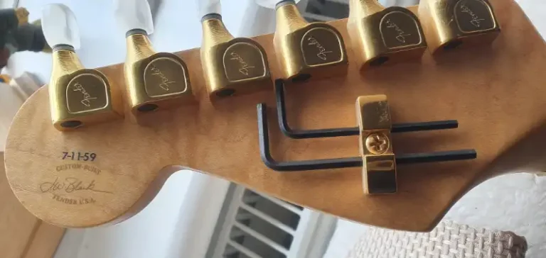 Headstock of the prototype, bearing the artist’s date of birth as the serial number