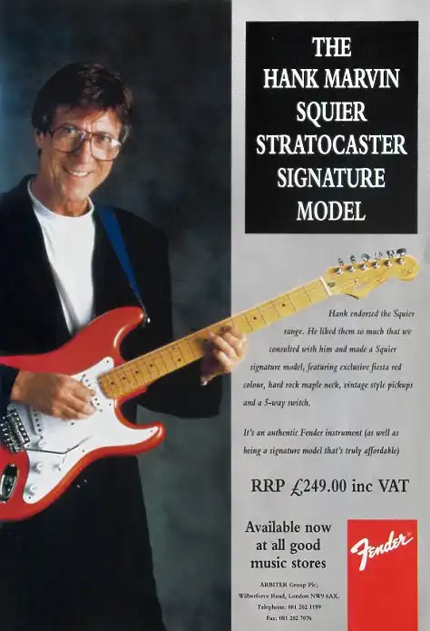 Advertisement for the Japanese Squier Hank Marvin Stratocaster