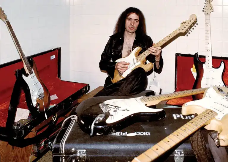 Blackmore backstage in early 1974 with several recent Strat
