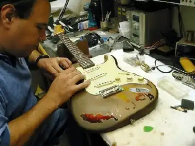 John Cruz at work on the Rory Gallagher Signature Stratocaster.