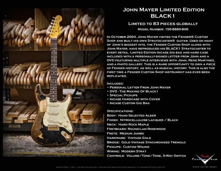 Custom Shop advertisement for the John Mayer Limited Edition Black1 Stratocaster