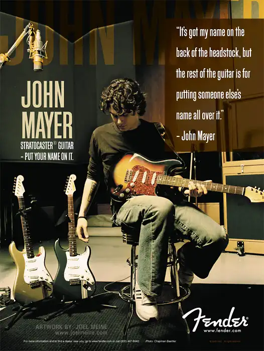 The Fender John Mayer Signature Stratocaster featured in the 2005 Fender Frontline catalog