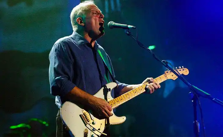 David Gilmour with the White Strat at the 50th Anniversary Stratocaster Celebration concert