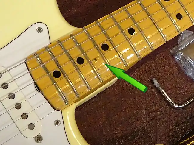 Tooling hole on the neck of the Hendrix Stratocaster